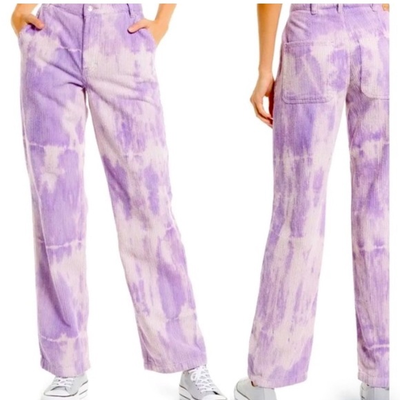 Free People •We The Free Reese Purple Tie Dye Straight Leg Corduroy Pants 28 NWT - Picture 7 of 10
